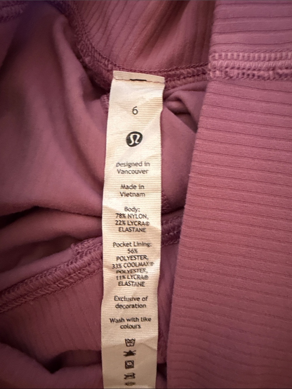 Lululemon Mauve Ribbed High-Waist Leggings-size 6 - Picture 2 of 4